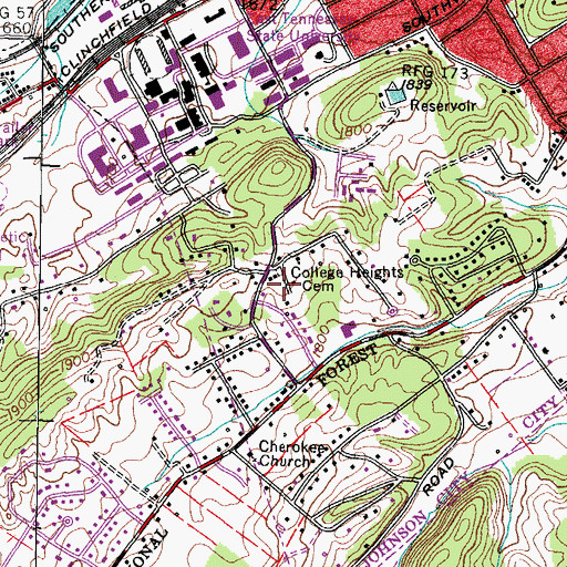 Topographic Map of College Heights Church (historical), TN