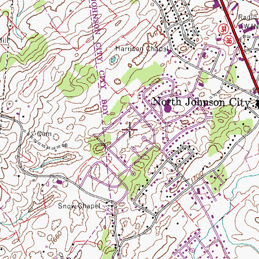 Topographic Map of Greenfields, TN