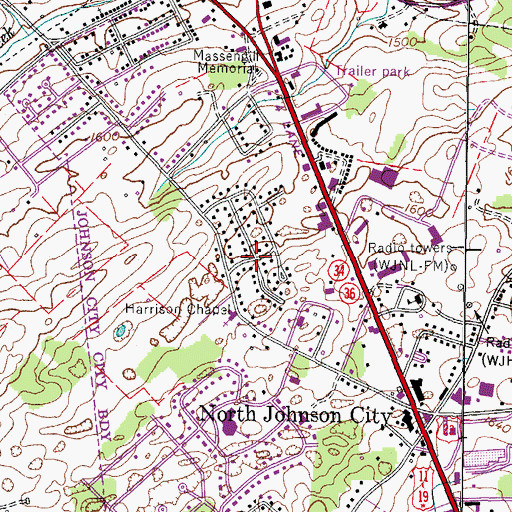 Topographic Map of Hill-N-Dale, TN
