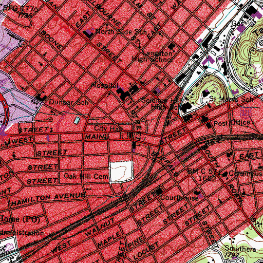 Topographic Map of Johnson City Hall, TN