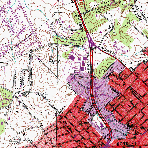 Topographic Map of Johnson City Vocational School, TN