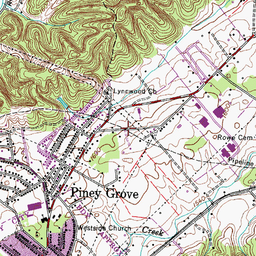Topographic Map of Piney Grove Crosroad (historical), TN