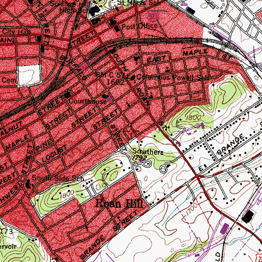 Topographic Map of Powell Square Park, TN