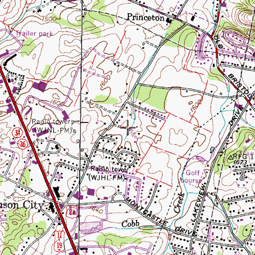 Topographic Map of Princeton Hills, TN