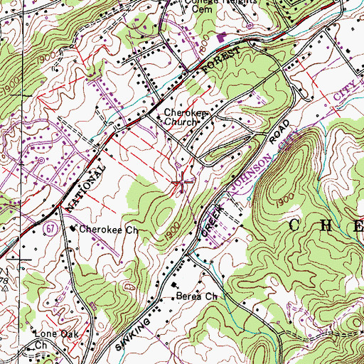 Topographic Map of Strawberry Fields, TN