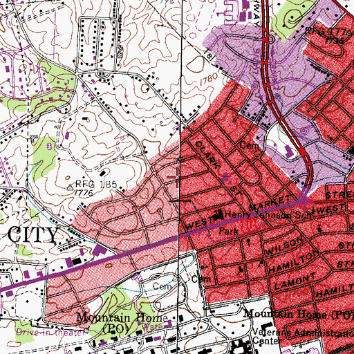 Topographic Map of West Hills, TN