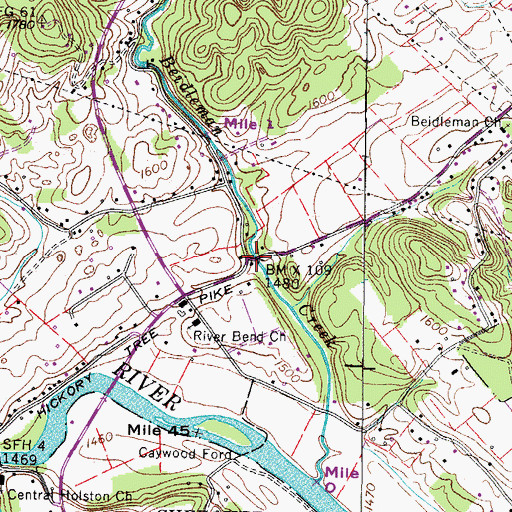 Topographic Map of Beidleman Mill (historical), TN