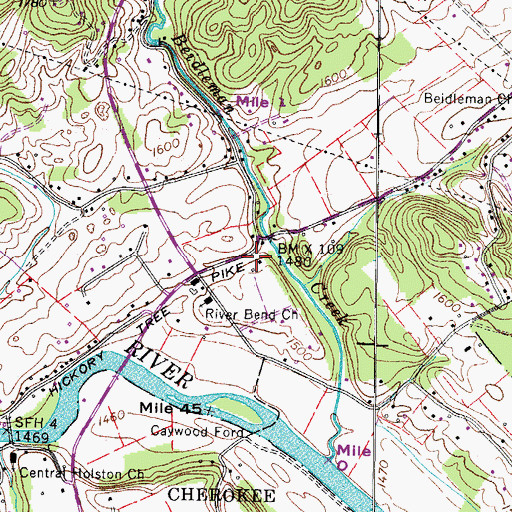 Topographic Map of Beidlemans (historical), TN