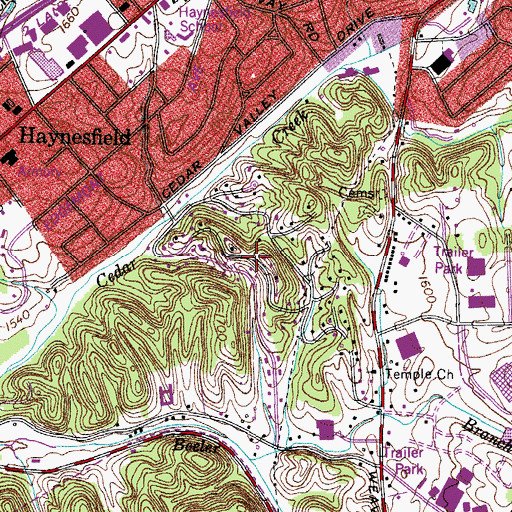 Topographic Map of Belle Brook Estates, TN