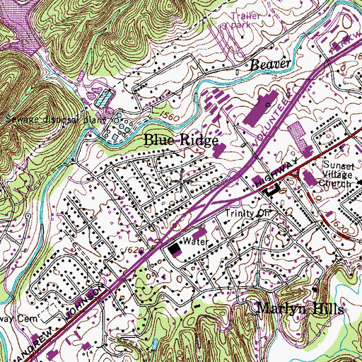 Topographic Map of Blue Ridge Golf Course (historical), TN