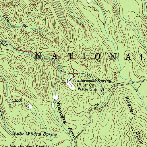 Topographic Map of Underwood Springs (historical), TN