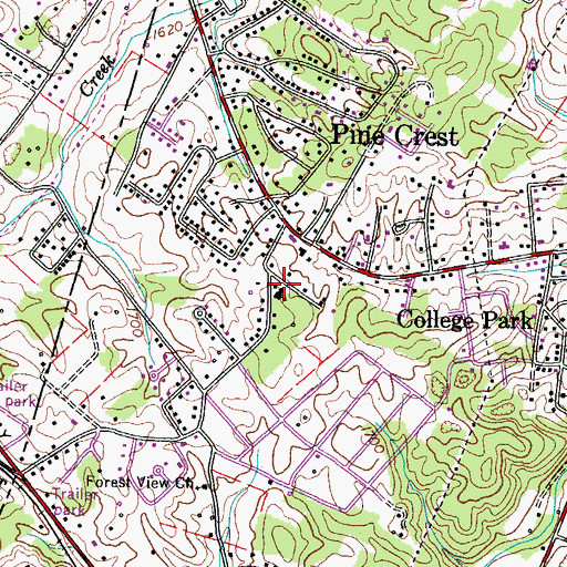 Topographic Map of Pine Crest Baptist Church, TN
