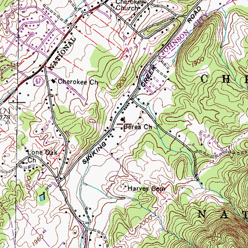 Topographic Map of Berea Cemetery, TN