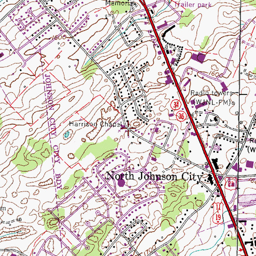Topographic Map of Harrison Chapel Cemetery, TN