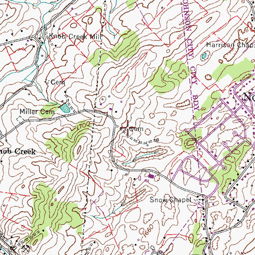 Topographic Map of Hunt Cemetery, TN
