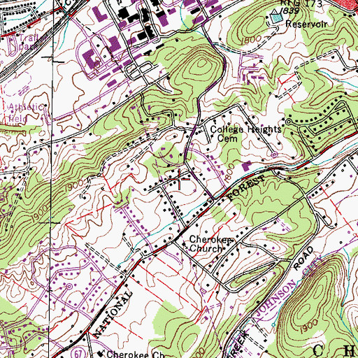 Topographic Map of Keen Cemetery, TN