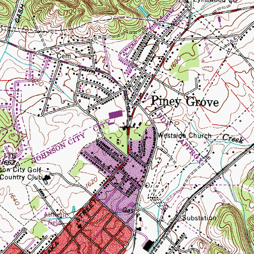 Topographic Map of Pine Grove Park United Methodist Church, TN