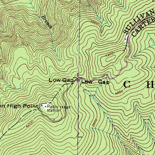 Topographic Map of Low Gap Campground, TN