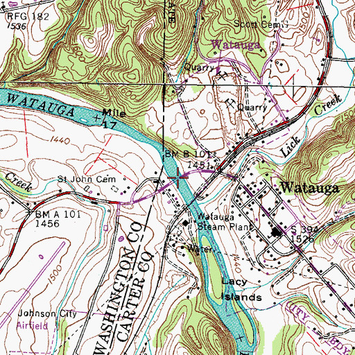 Topographic Map of Wayne Persinger Bridge, TN