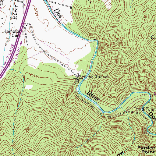 Topographic Map of Second Tunnel, TN