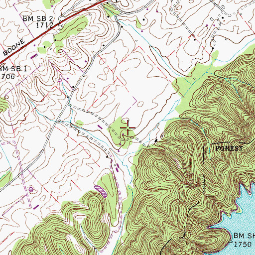 Topographic Map of Cherokee Purchase Unit, TN