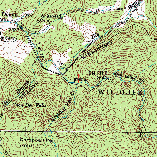 Topographic Map of Campbell Pen Branch, TN