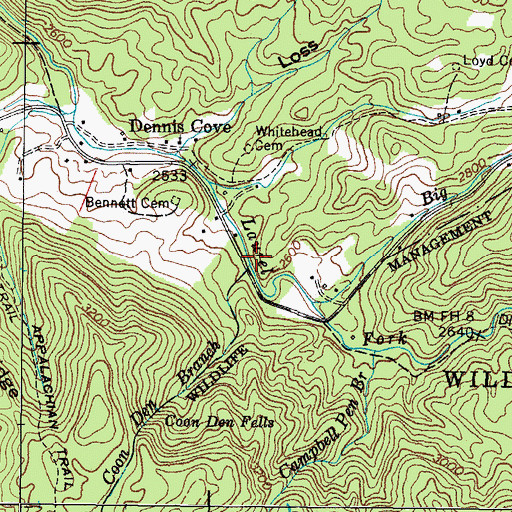 Topographic Map of Coon Den Branch, TN