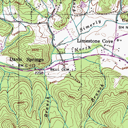 Topographic Map of Bell Cemetery, TN