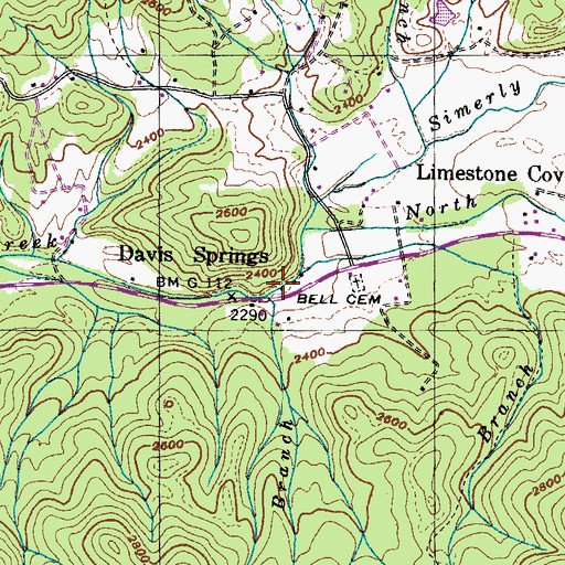 Topographic Map of Davis Springs, TN