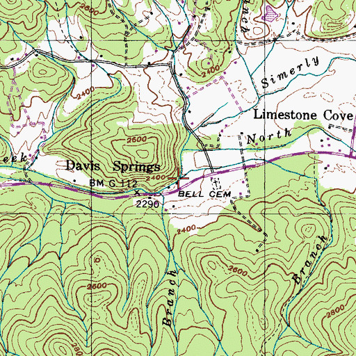 Topographic Map of Paint Branch, TN