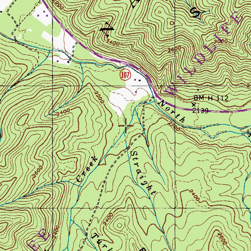 Topographic Map of Straight Creek, TN