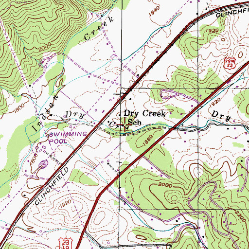 Topographic Map of Dry Creek School, TN