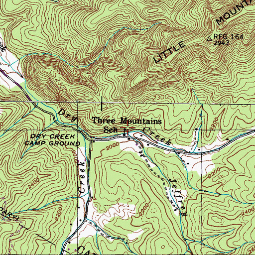 Topographic Map of Three Mountains Schools, TN