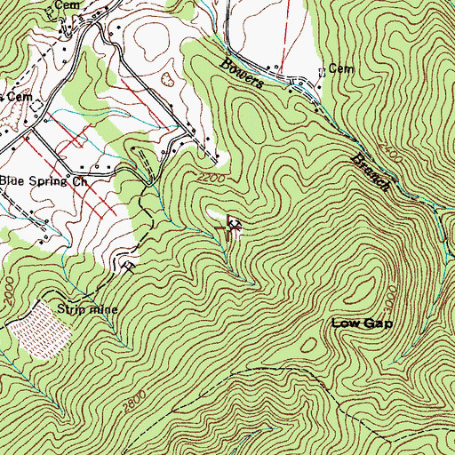 Topographic Map of Bowers Branch Prospect, TN