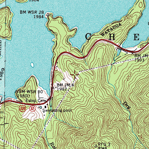Topographic Map of Cardens Bluff Mine, TN
