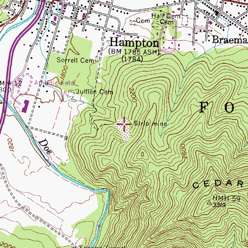 Topographic Map of Cedar Hill Mine, TN