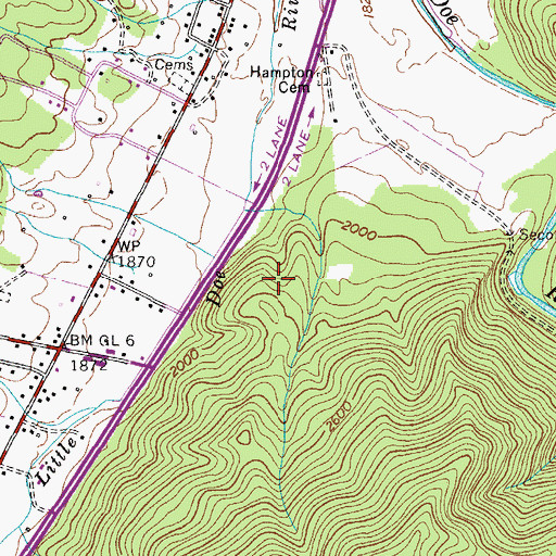 Topographic Map of Fork Mountain Prospect, TN
