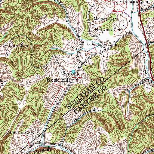 Topographic Map of Rock Hill School (historical), TN