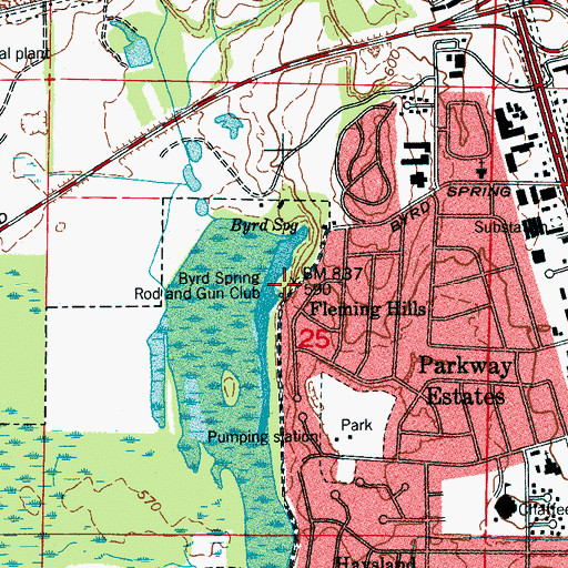 Topographic Map of Byrd Spring Rod and Gun Club, AL