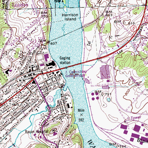 Topographic Map of Blairs Ferry (historical), TN
