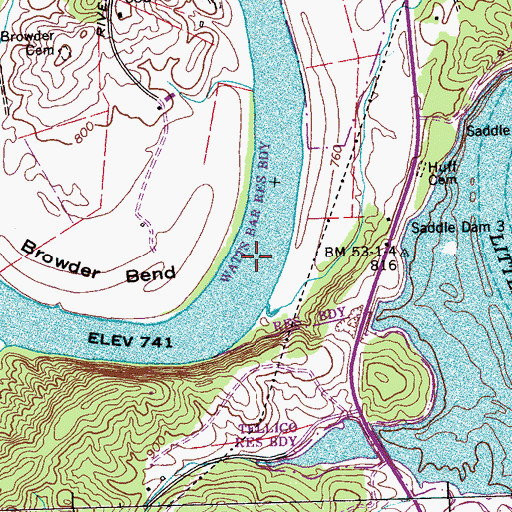 Topographic Map of Browders Ferry (historical), TN