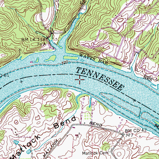 Topographic Map of Bogarts Shoals, TN