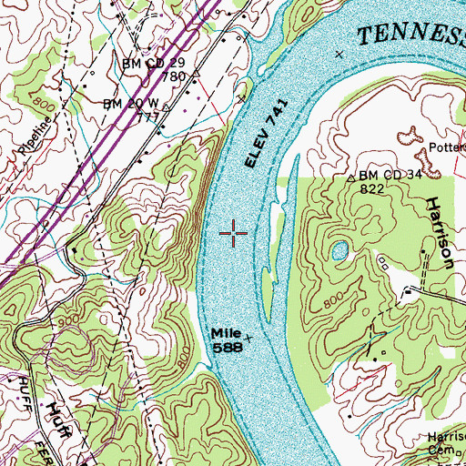 Topographic Map of Creseys Shoals, TN