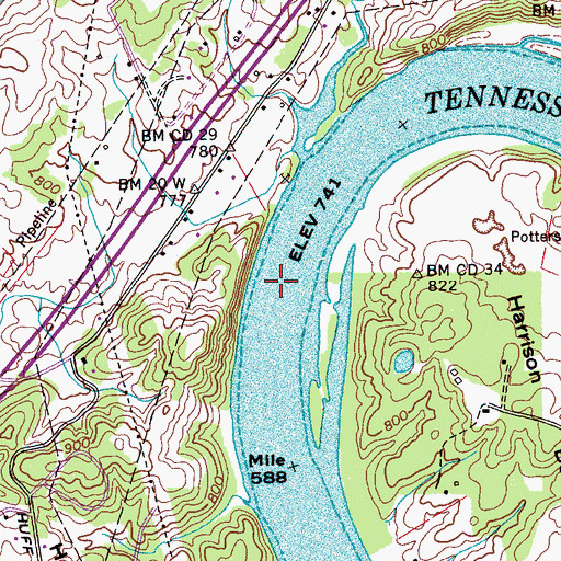 Topographic Map of Creseys Island (historical), TN