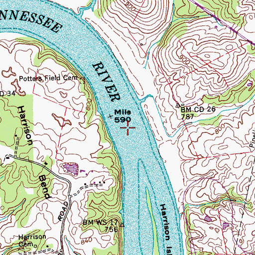 Topographic Map of Moores Ferry (historical), TN