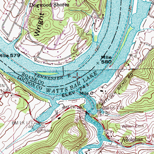 Topographic Map of Pond Creek Ferry (historical), TN