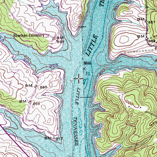 Topographic Map of Upper Coutee Shoals, TN