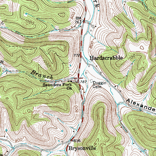 Topographic Map of Bryson Hollow, TN