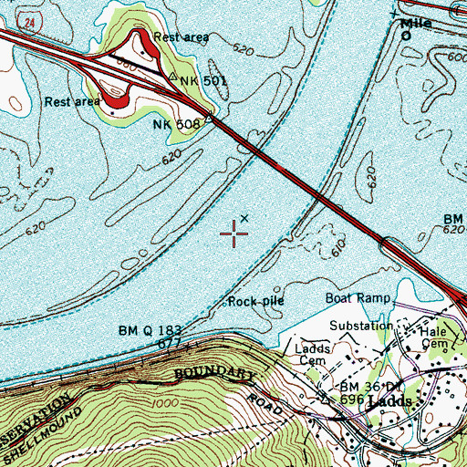 Topographic Map of Riggles Ferry (historical), TN