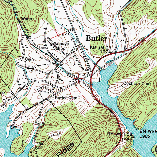 Topographic Map of Butler Baptist Church, TN
